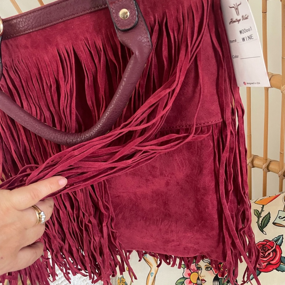 Chic Burgundy Fringe Shoulder Bag - Picture 8 of 8
